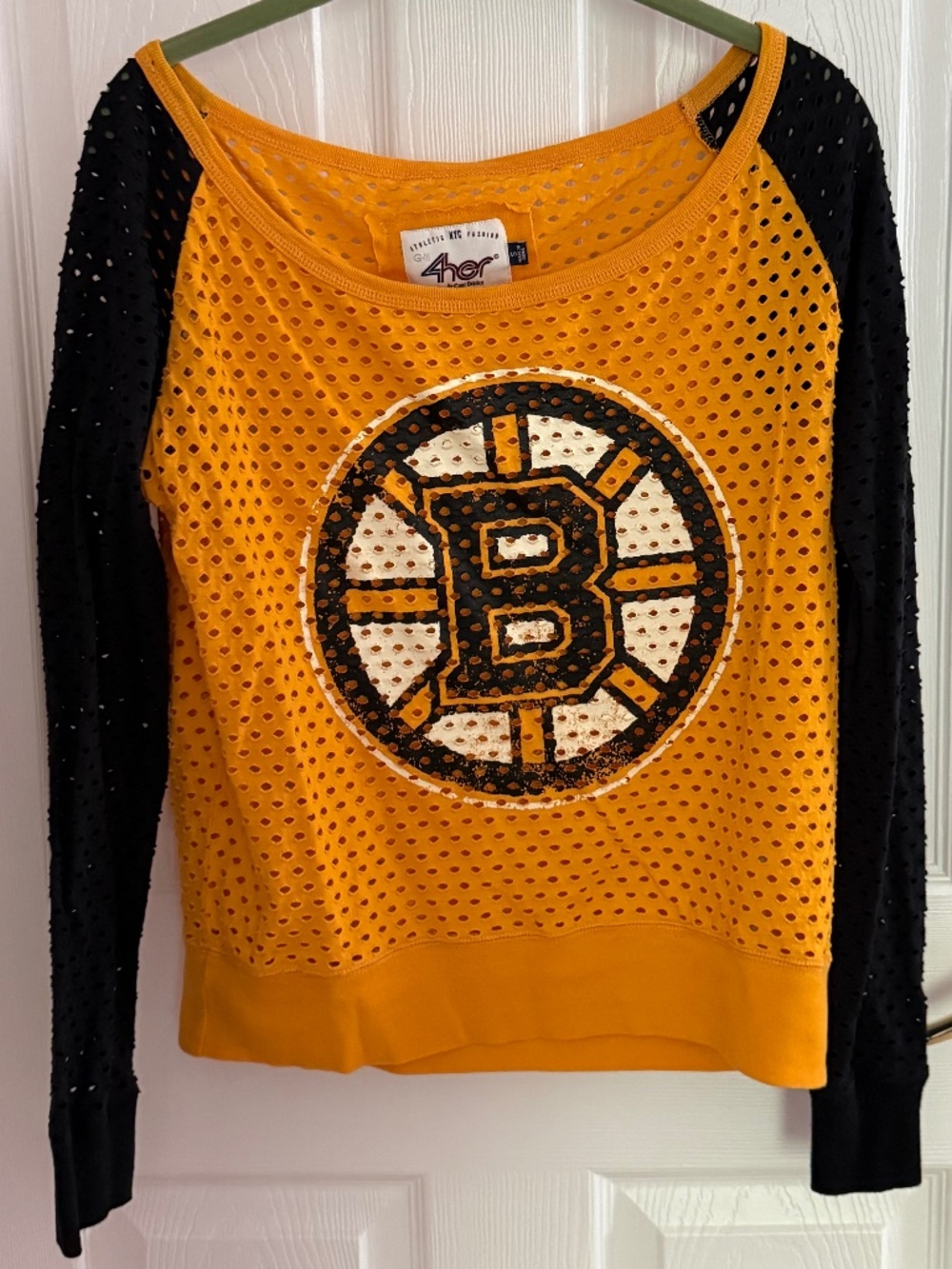G-III 4Her by Carl Banks Boston Bruins Distressed Mesh Cutout Top